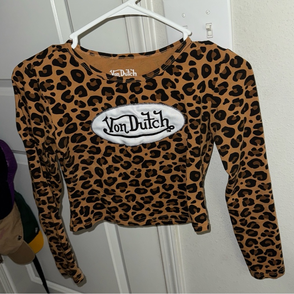 Von Dutch Brown Leopard Print Tee